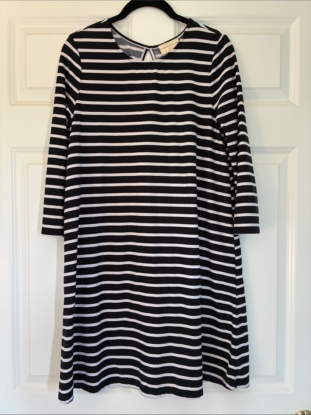Bobbie Brooks Black and White Striped A-Line Dress (S)